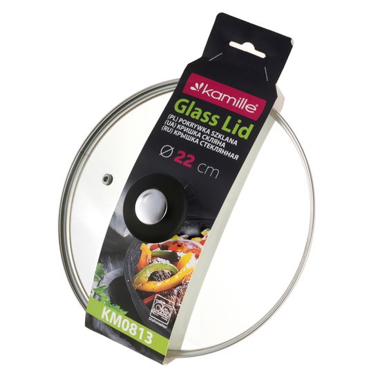 Крышка стеклянная 22 см. универсальная Kamille КМ 0813 с металлическим ободком