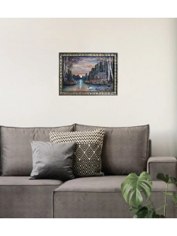 Картина деревянная "Дом у озера" 41х30х4,5 см