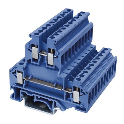 Клемма двухуровневая 2.5 кв.мм винтовой зажим 4 точки подключения синяя DKC KRUKB-3-BU