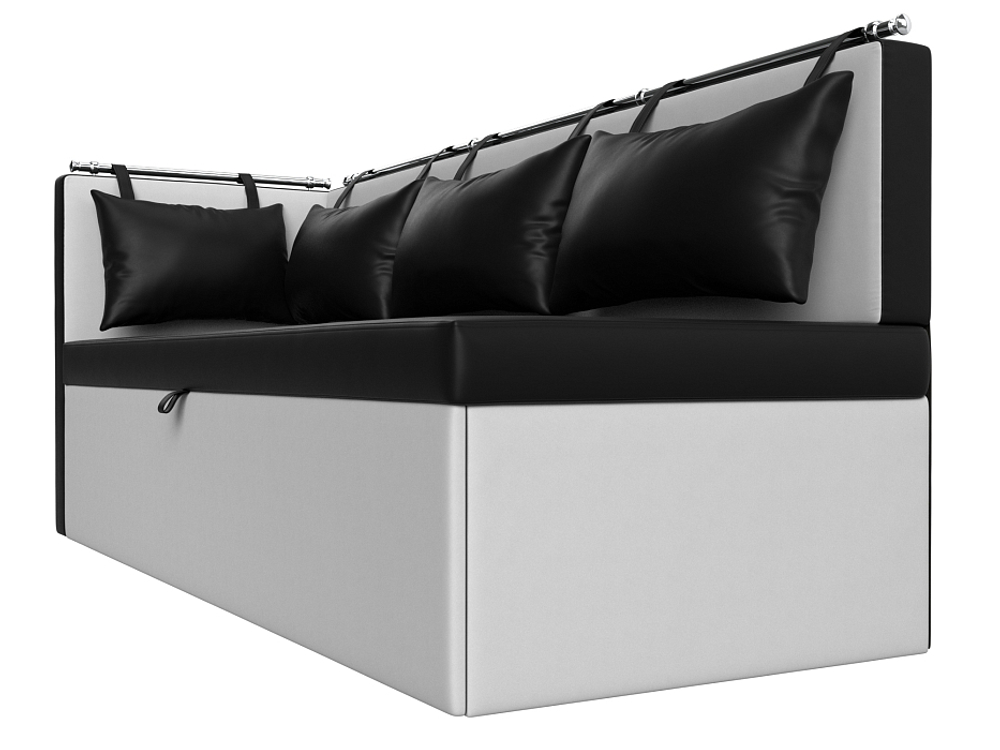 Диван кухонный прямой Метро с углом слева, Черный\Белый, Экокожа, 28571L