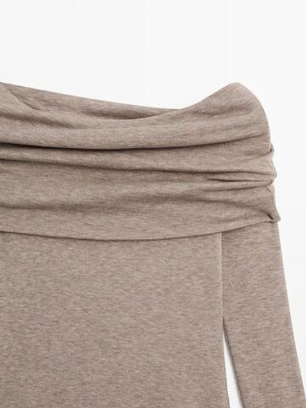 Massimo Dutti Футболка без бретелей с длинными рукавами, норка