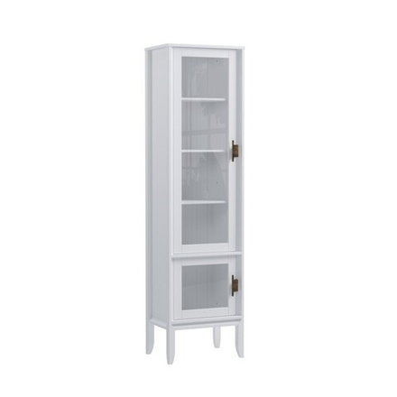 Шкаф для посуды «Бридж» узкий с 2-мя стеклянными дверями белый лак