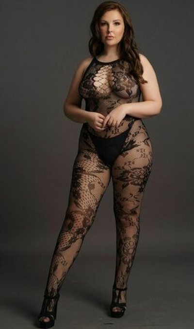 Ажурный кэтсьюит Criss Cross Neck Bodystocking (Размер: XL-XXL-XXXL) (Цвет: черный)