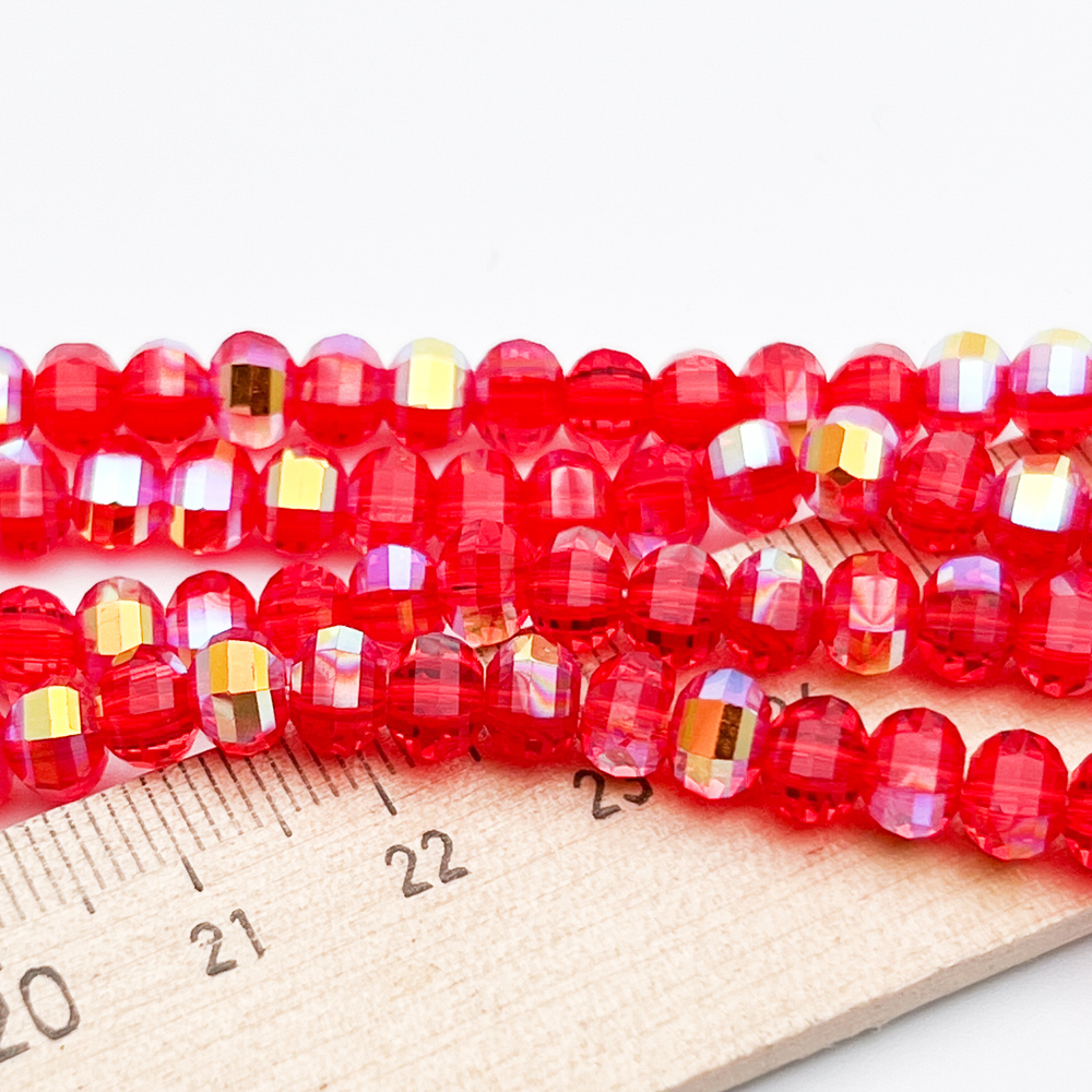 Бусины стекло, цвет красный АВ, размер 4,5*6 мм, цена за отрезок 19 см (1/2 нити)
