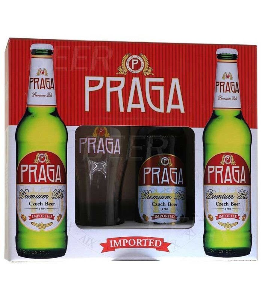 Пивной Подарочный Набор Прага Премиум Пилс / Praga Premium Pils 3*0.5+Бокал