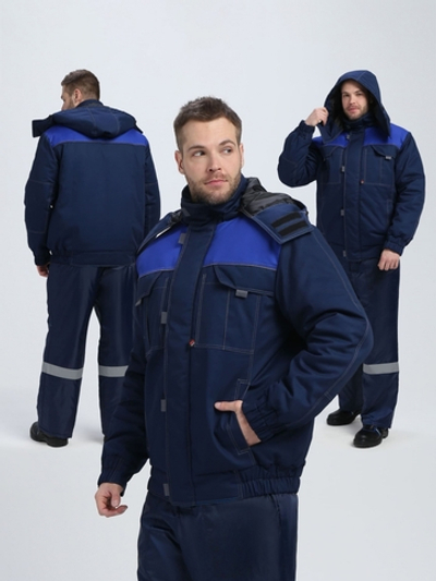 Куртка зимняя укороченная Фаворит (тк.Смесовая,240), т.синий/васильковый/серый