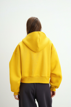 Худи на молнии укороченная с начесом, «Горчица»