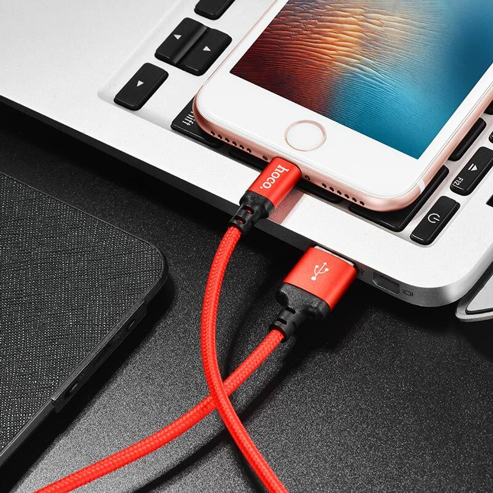 Кабель USB - Lightning HOCO X14 (черно-красный) 2м