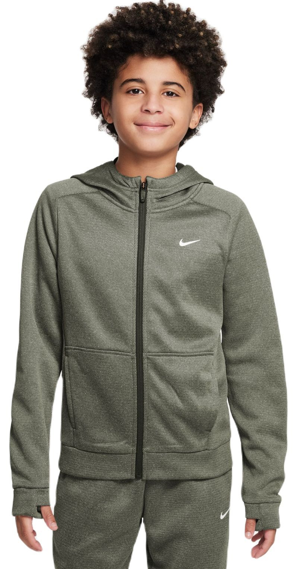 Детская теннисная толстовка Nike Kids Therma-FIT Full-Zip Hoodie - cargo khaki/white - Green