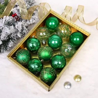 Новогодние шары «Волшебство ночи» 8 см (набор 12 шт), Зеленый