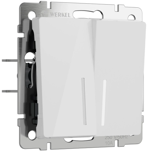 Выключатель двухклавишный проходной с подсветкой (белый акрил) W1122141