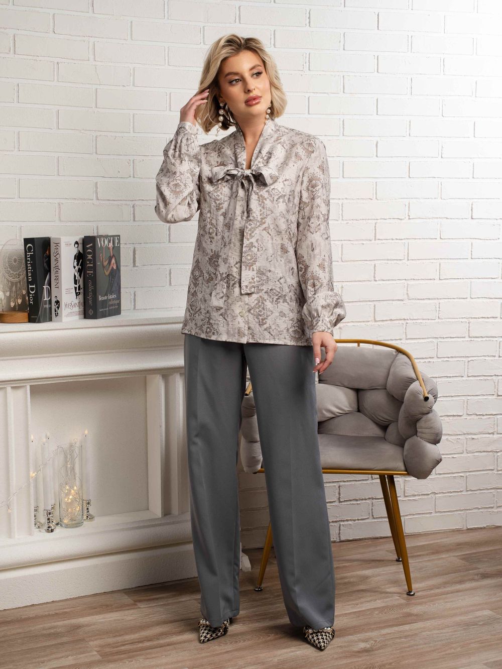 Рубашка с бантом Рузанна (серая) Б15117-10М LT Collection