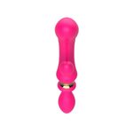 Розовый двусторонний вибромассажёр с клиторальным отростком - 30 см. (Цвет: розовый)