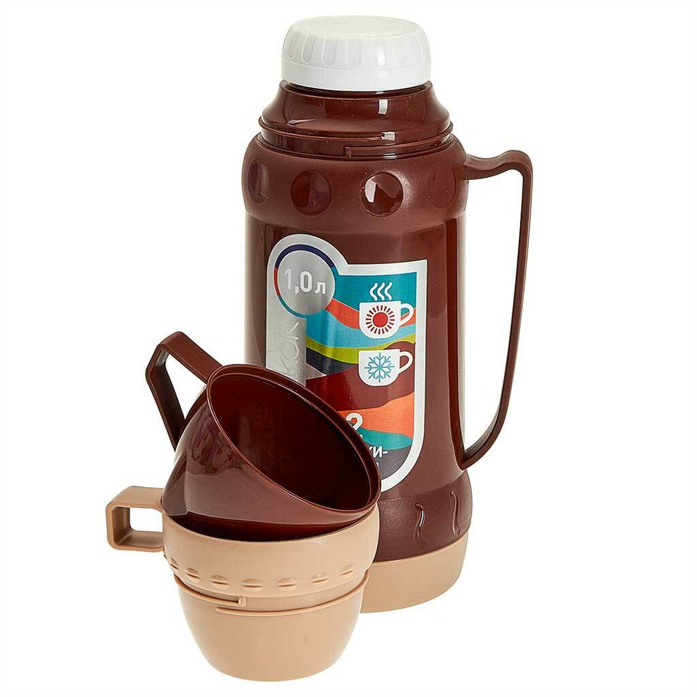 Термос со стеклянной колбой 1 л Alpenkok AK-10035S коричневый