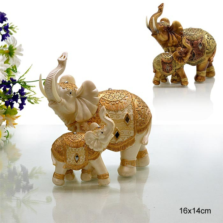 Статуэтка Слон со Слоненком с зеркалами цвет бежевый с золотистым узором 14 см