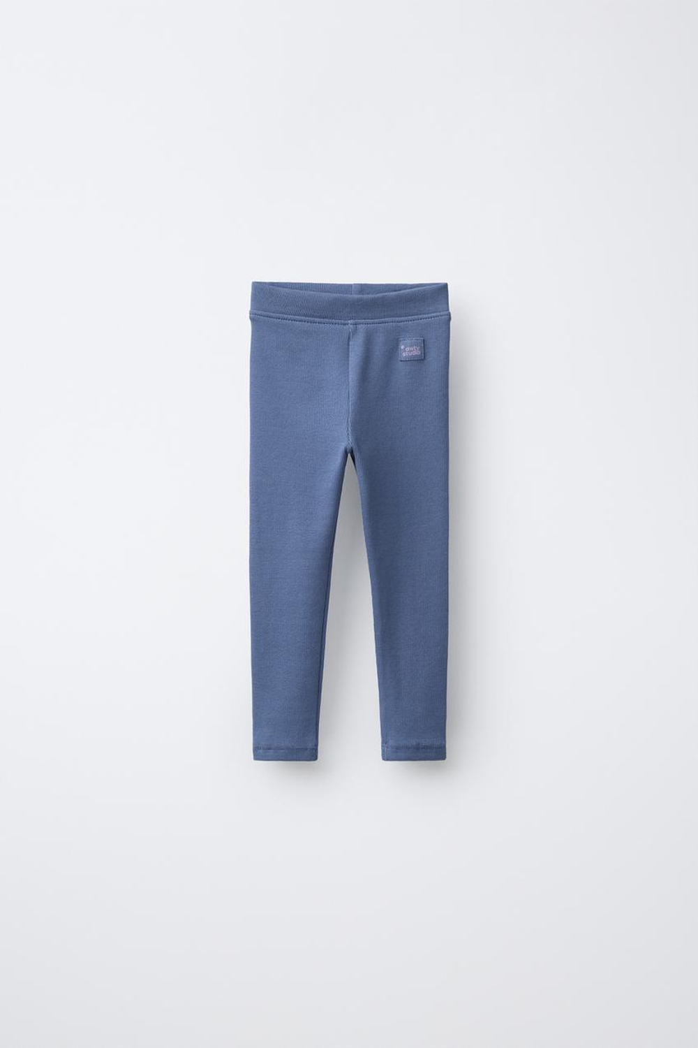 ZARA ЛЕГИНСЫ В РУБЧИК С НАШИВКОЙ, ВЫЦВЕТШИЙ СИНИЙ