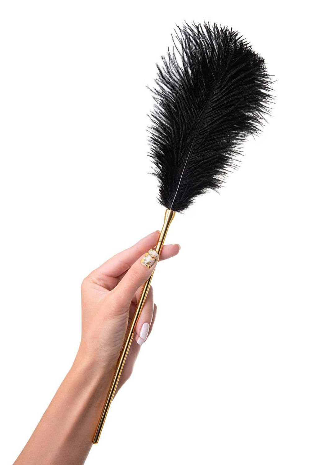 Золотисто-черный флоггер-щекоталка со сменными наконечниками (Цвет: золотистый с черным)