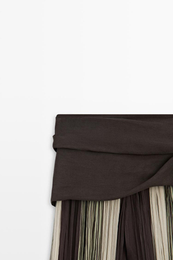Massimo Dutti Полосатые струящиеся брюки с поясом, хаки