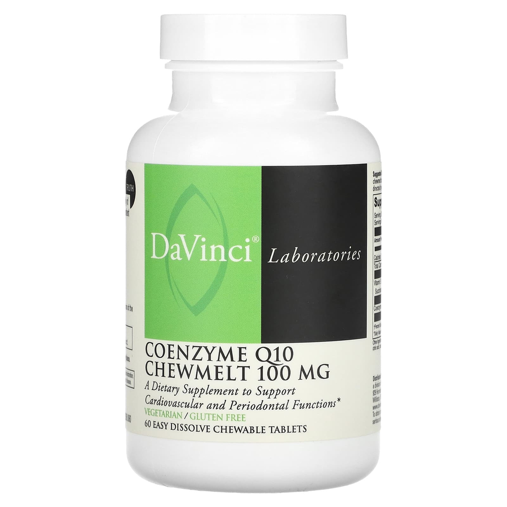 DaVinci Laboratories, Жевательный порошок коэнзим Q10, 100 мг, 60 легко растворяющихся жевательных таблеток