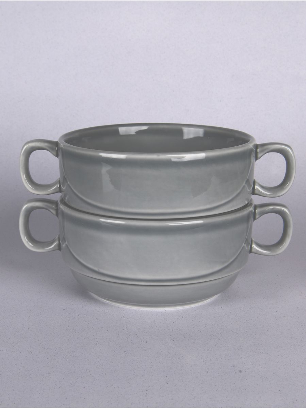 Бульонница супница с ручками фарфоровая тёмно-серый набор 2 шт в стиле акварель