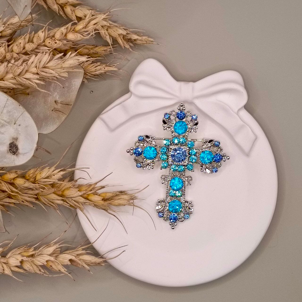 Брошь "Крест" со стразами.