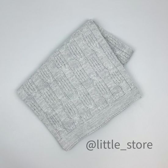 Плед вязаный Светло-серый, хлопковый; 90х100