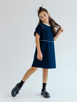 Школьное платье платье из хлопка синего цвета