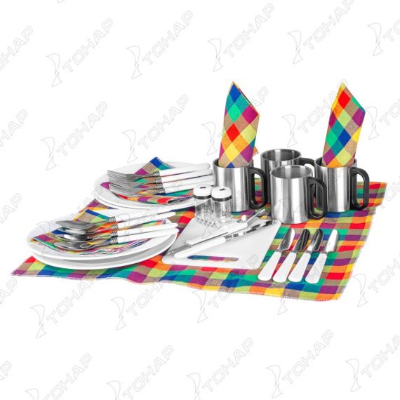 Набор для пикника Helios на 4 персоны синий/серый HS-605(4)BG