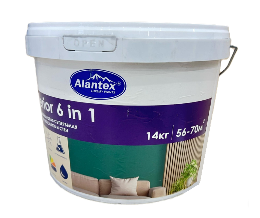 КРАСКА ДЛЯ ПОТОЛКОВ И СТЕН INTERIOR 6 IN 1 МАТОВАЯ 14 КГ (4870233517509)