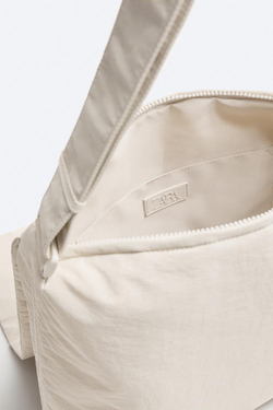 ZARA БОЛЬШАЯ СУМКА ИЗ НЕЙЛОНА С КЛАПАНОМ, КОСТЯНОЙ БЕЛЫЙ