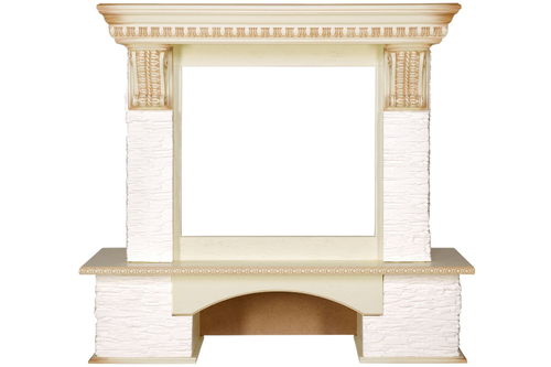 Каминокомплект Pierre Luxe - Сланец белый / Слоновая кость с патиной с очагом Vision 23 EF LED FX