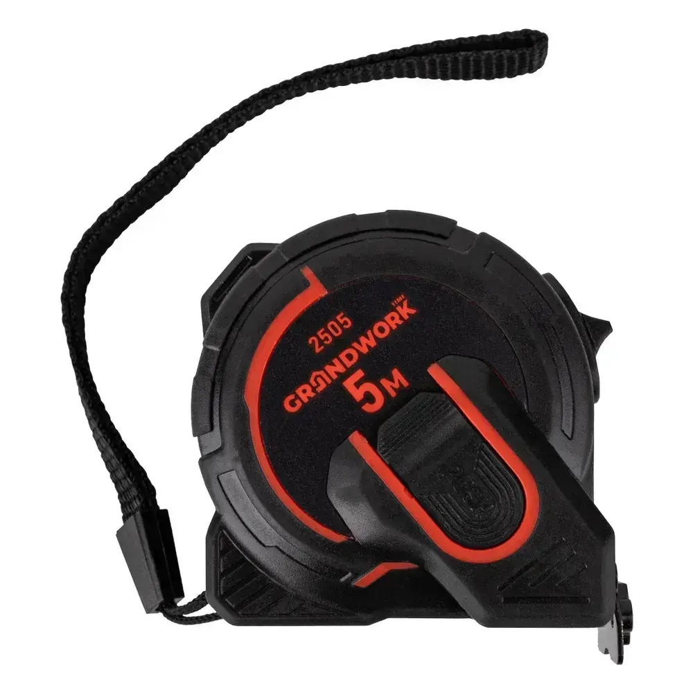 Рулетка 5 метров с черным защитным полотном, большими цифрами GRANDWORK 2505