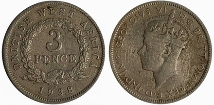 Британская Западная Африка 3 пенса, 1938 - 1947 Георг VI VF