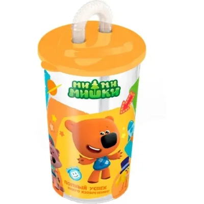 СТАКАН С ТРУБОЧКОЙ И ДЕКОРОМ МИ-МИ-МИШКИ 400 МЛ (Оранжевый)