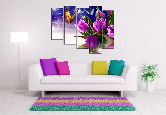 Модульная картина "Фиолетовые тюльпаны"