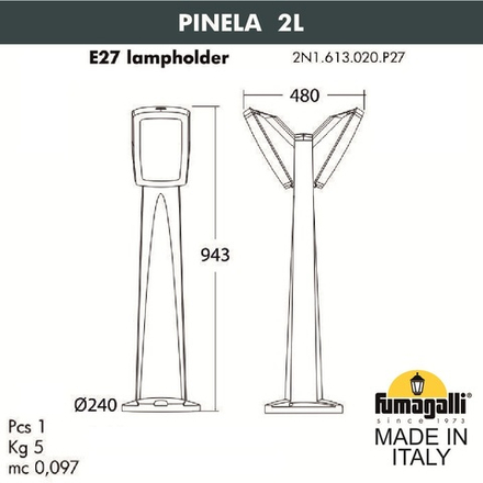Садовый светильник-столбик FUMAGALLI PINELA 2L 2N1.613.020.LYF1R