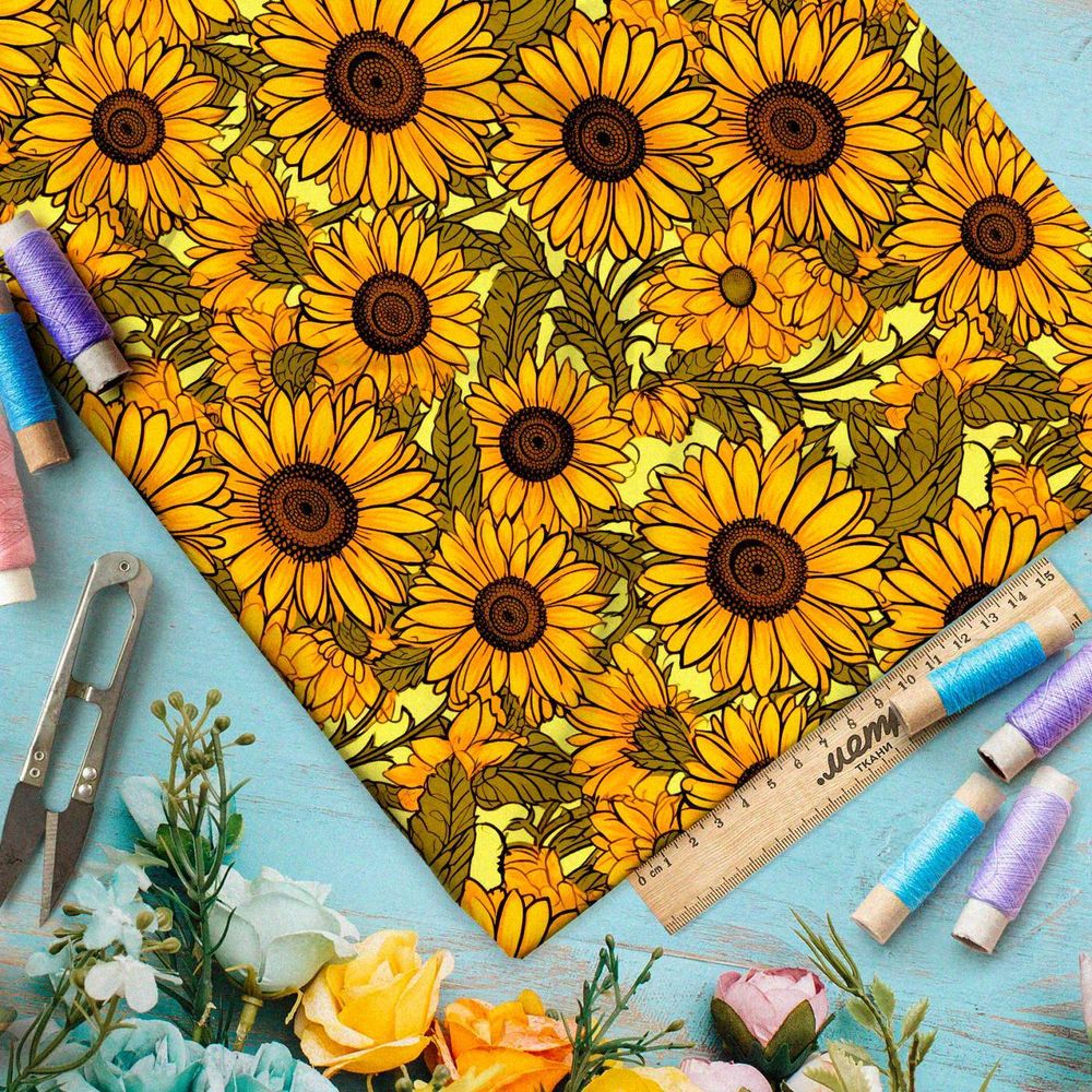 Ткань премиум мембрана поле подсолнухов