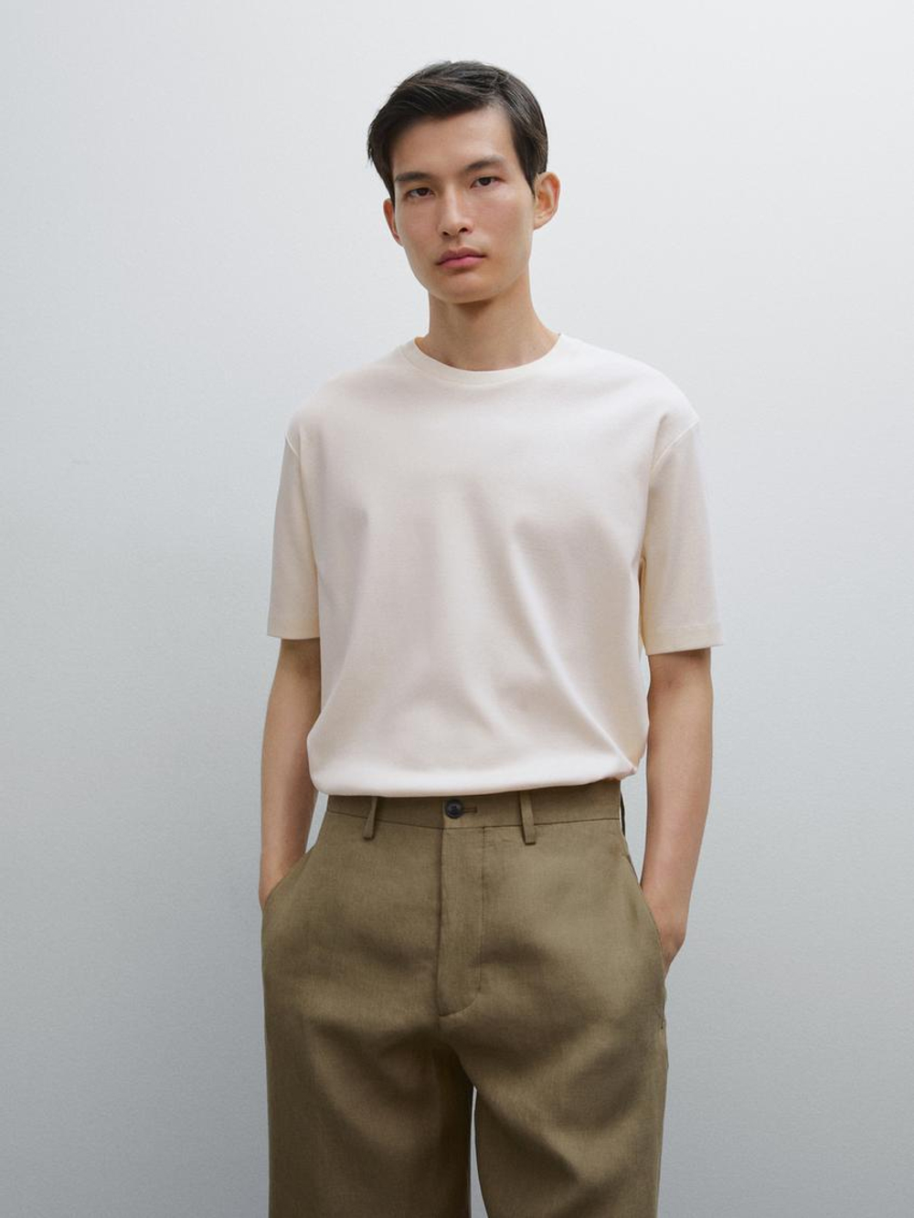 Massimo Dutti Футболка из 100% хлопка, натуральный, кремовый