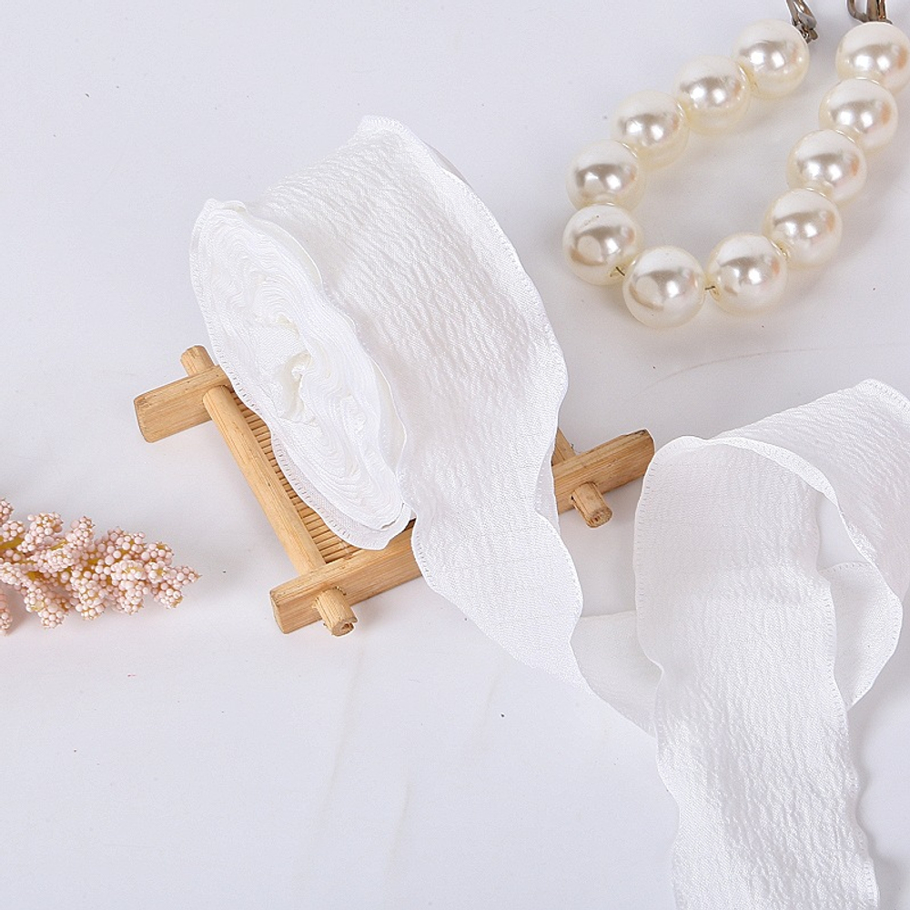 Лента тканевая (4 см*9,14 м) Нежная волна, Белый, 1 шт.