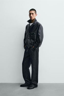 ZARA УКОРОЧЕННАЯ КУРТКА ИЗ ИСКУССТВЕННОЙ КОЖИ, ЧЕРНЫЙ