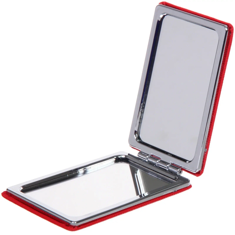 Зеркало косметическое двойное «ФРАТЕЛЛИ», прямоугольник, цвет красный, 9*6см (пакет с подвесом)