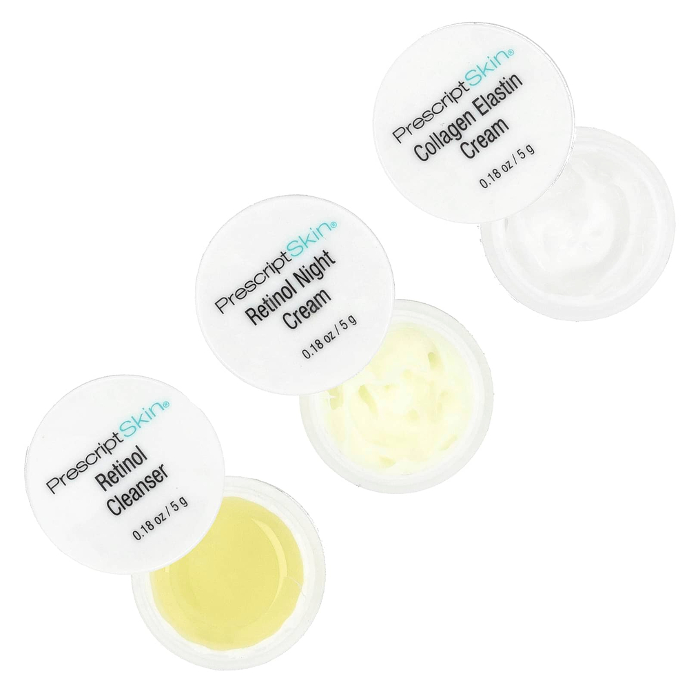 PrescriptSkin, набор пробников с ретинолом, 3 профессиональных средства с антивозрастным эффектом, 3 баночки по 5 г (0,18 унции)