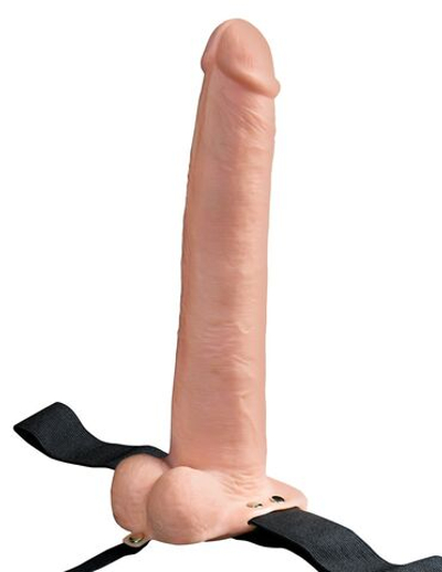 Телесный перезаряжаемый вибрострапон 11 Hollow Rechargeable Strap-on with Balls - 30 см. (Цвет: телесный)