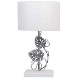 Настольная лампа Monstera Deliciosa (Монстера) Айс Античное серебро с абажуром Vintage Белый