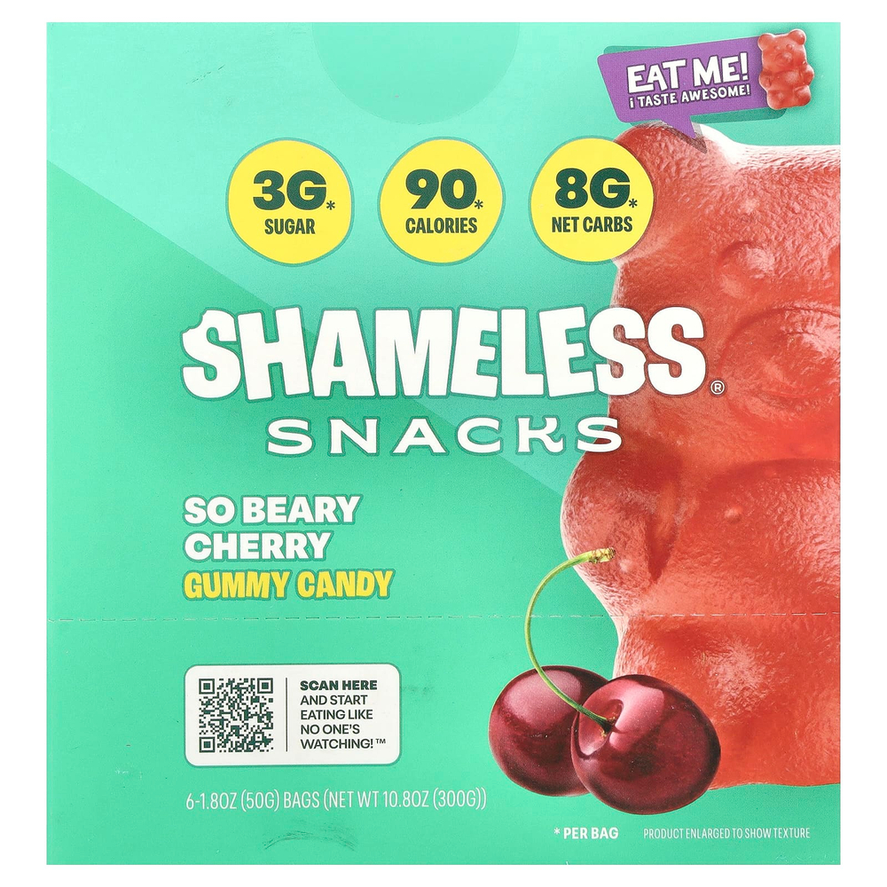 Shameless Snacks, жевательные конфеты, со вкусом вишни, 6 пакетиков по 50 г (1,8 унции)