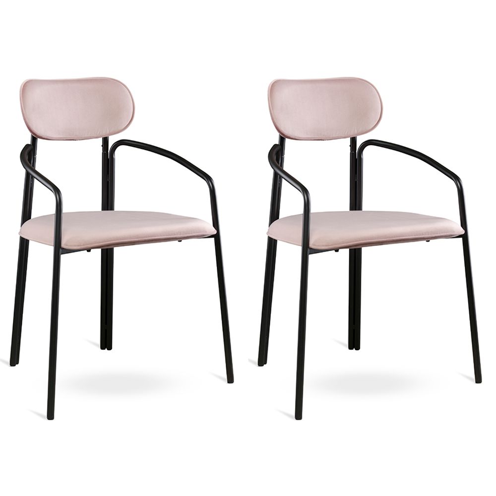 Набор из 2 стульев Ror, Round, велюр, черный/розовый