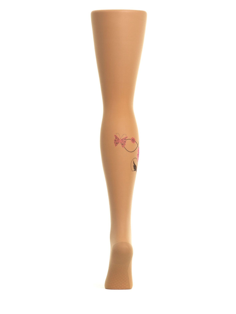 Колготки с нежным цветочным рисунком на правой ножке (Размер: S-M-L) (Цвет: бежевый)