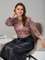 Лонгслив ЛНв-306/джинсбежевый-леопард