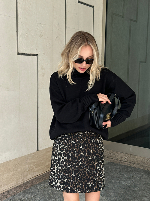 Юбка из смесовой шерсти на поясе мини леопард