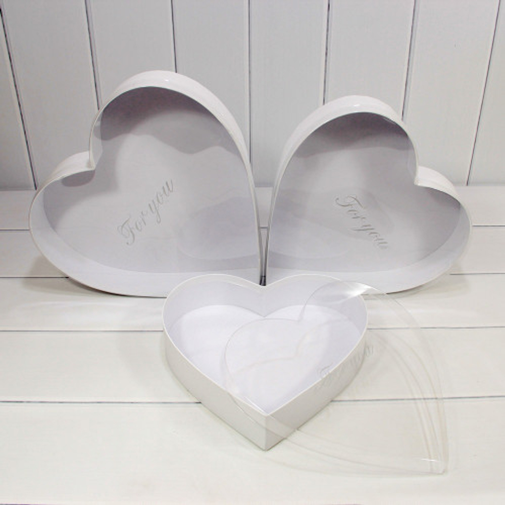 Коробка 33.2х33.2х6.6 см Набор 3 шт "Сердце" с прозрачной крышкой (Белый)